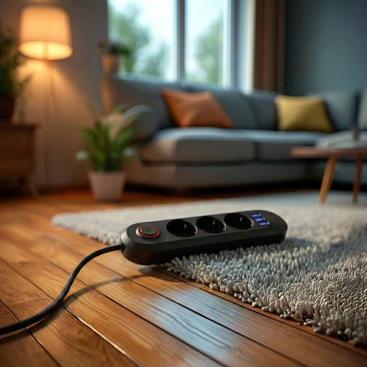 Regleta de enchufes Maclean, cable alargador de 3 tomas + 3xUSB, 110-240V CA 50/60Hz, 2,1A máx. 2500W, 1,5m, negro, MCE394 B