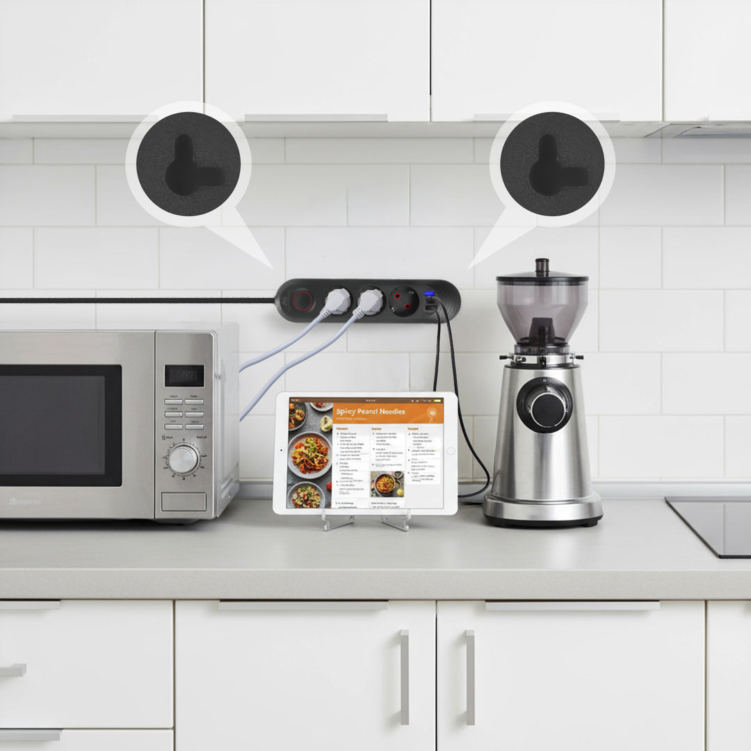 Regleta de enchufes Maclean, cable alargador de 3 tomas + 3xUSB, 110-240V CA 50/60Hz, 2,1A máx. 2500W, 1,5m, negro, MCE394 B