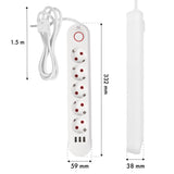 Regleta de enchufes Maclean, cable alargador de 5 tomas + 3xUSB, 110-240 V CA 50/60 Hz, 2,1 A máx. 2500 W, 1,5 m, blanco, MCE395 W