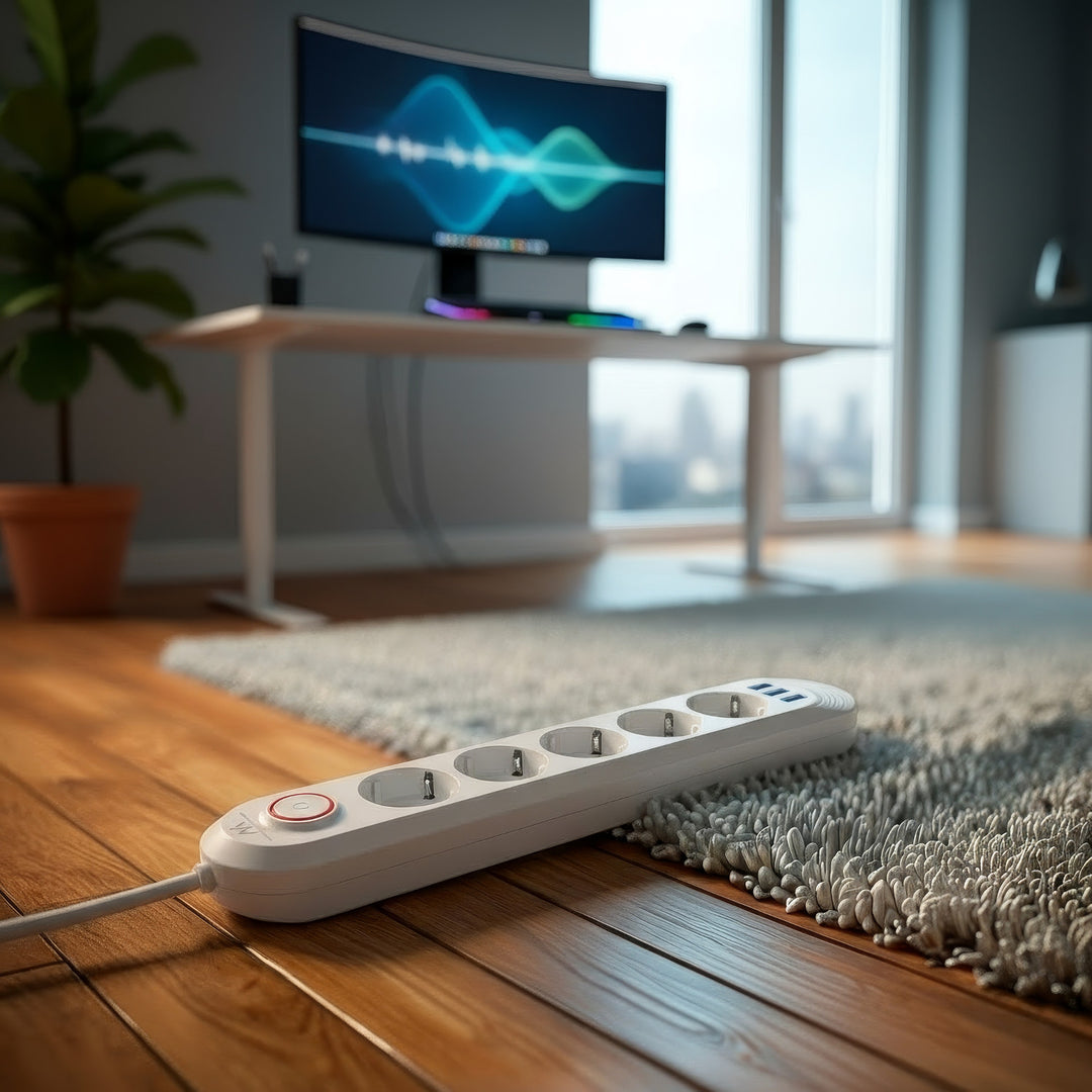 Regleta de enchufes Maclean, cable alargador de 5 tomas + 3xUSB, 110-240 V CA 50/60 Hz, 2,1 A máx. 2500 W, 1,5 m, blanco, MCE395 W