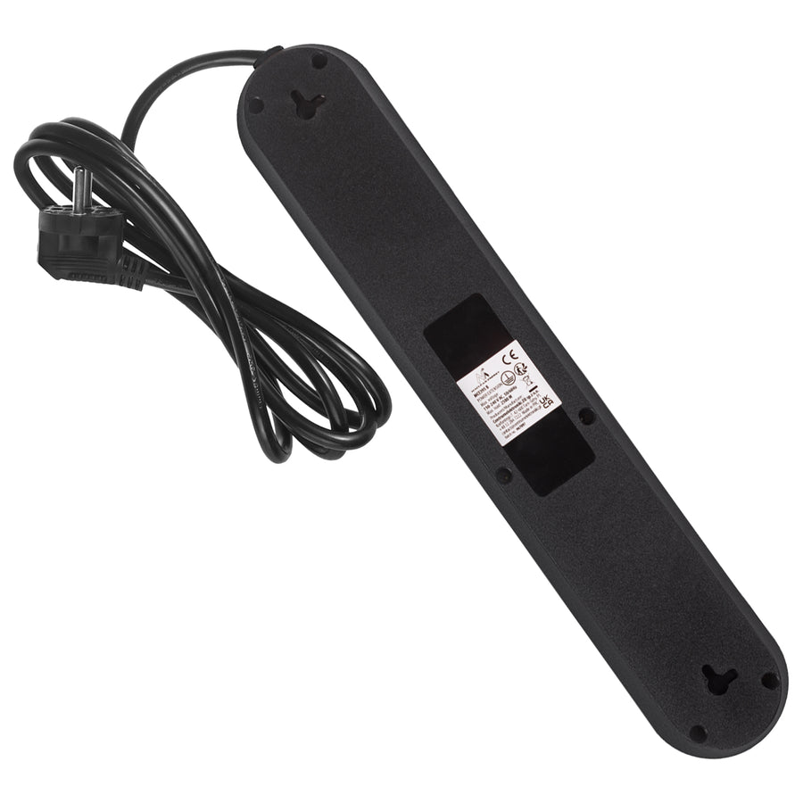 Regleta Maclean, cable de extensión de 5 tomas + 3xUSB, 110-240V CA 50/60Hz, 2,1A máx. 2500W, 1,5m, negro, MCE395 B