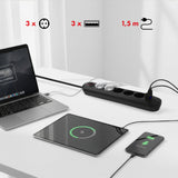 Regleta Maclean, cable de extensión de 5 tomas + 3xUSB, 110-240V CA 50/60Hz, 2,1A máx. 2500W, 1,5m, negro, MCE395 B