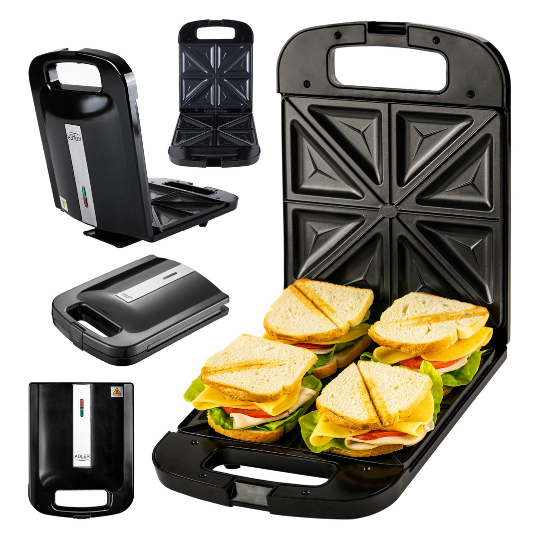 Adler AD 3055 negra sandwichera de 2000 W para 4 sandwiches