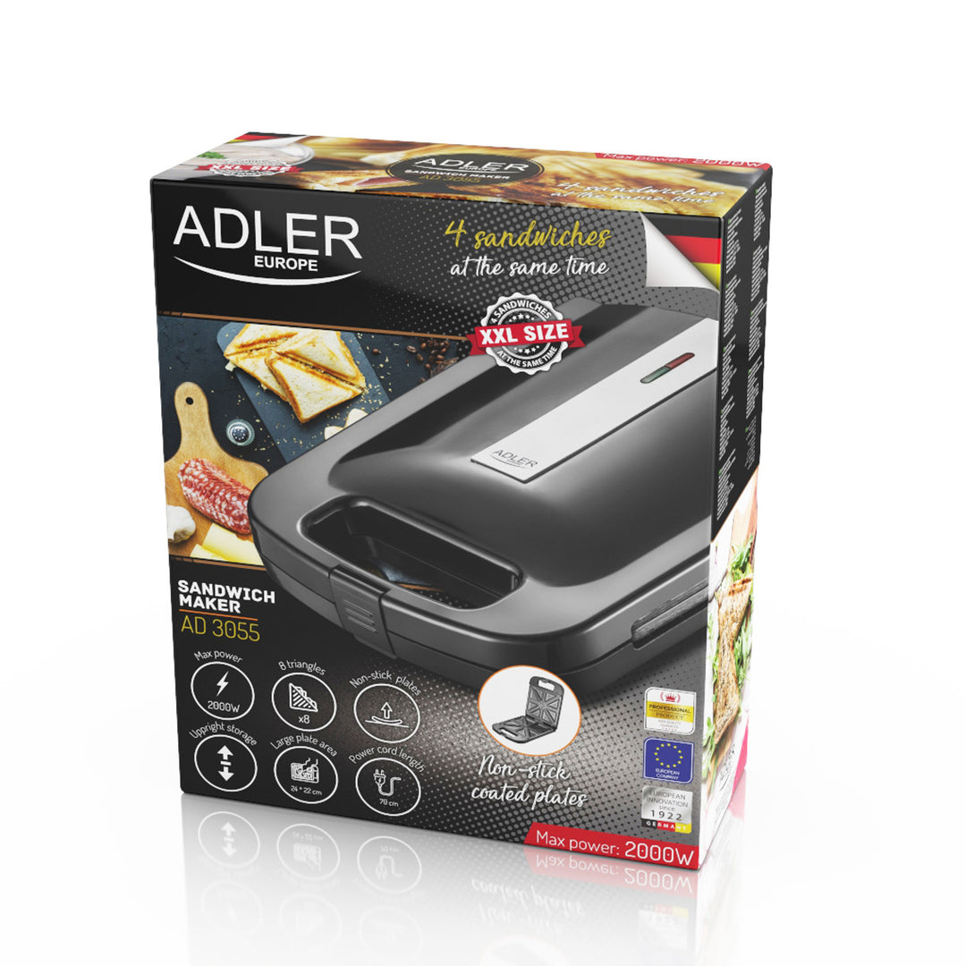 Adler AD 3055 negra sandwichera de 2000 W para 4 sandwiches