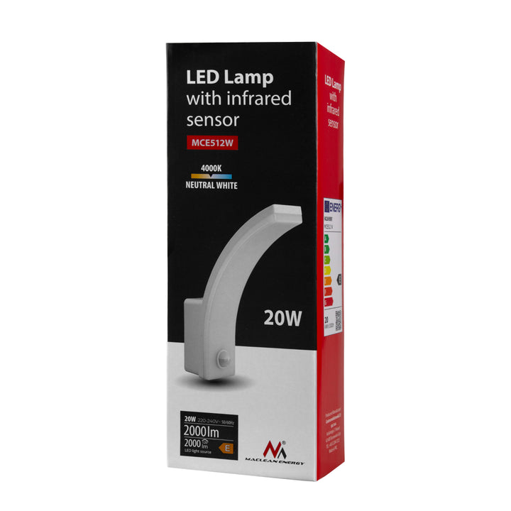 Luz LED com sensor de movimento Maclean, sensor de movimento PIR, branca, 20 W, IP65, 2000 lm, branco neutro (4000 K) MCE512 W, pacote de 4