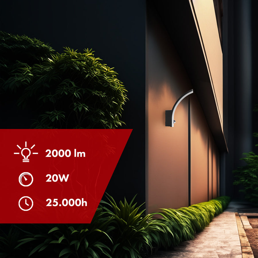 Luz LED com sensor de movimento Maclean, sensor de movimento PIR, preta, 20 W, IP65, 2000 lm, branco neutro (4000 K) MCE512 B, pacote de 4