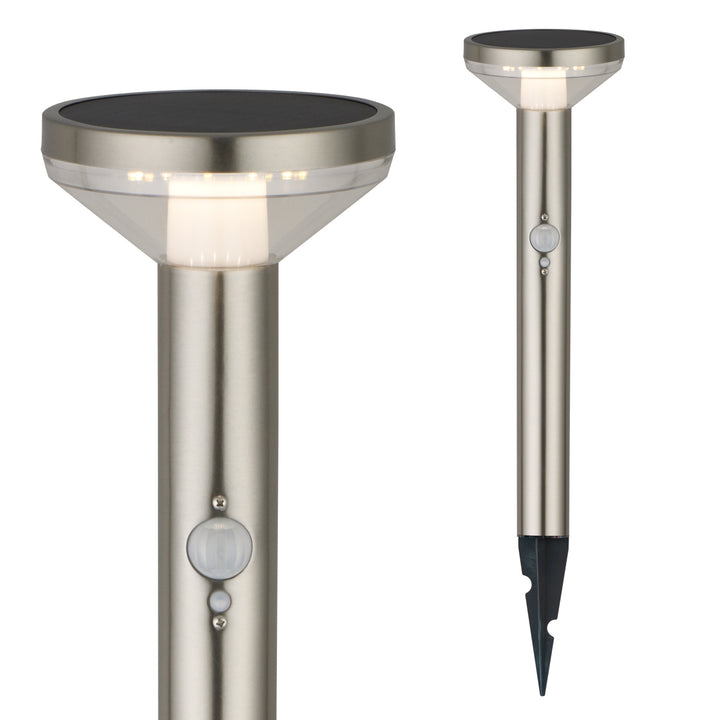 Luz LED Solar Maclean MCE465 C/M, com Sensor, 3 Modos, Plug-in, Ião de Lítio 18650, IP44, 3,7 V, 1200 mAh, Cromado Mate, Embalagem de 6