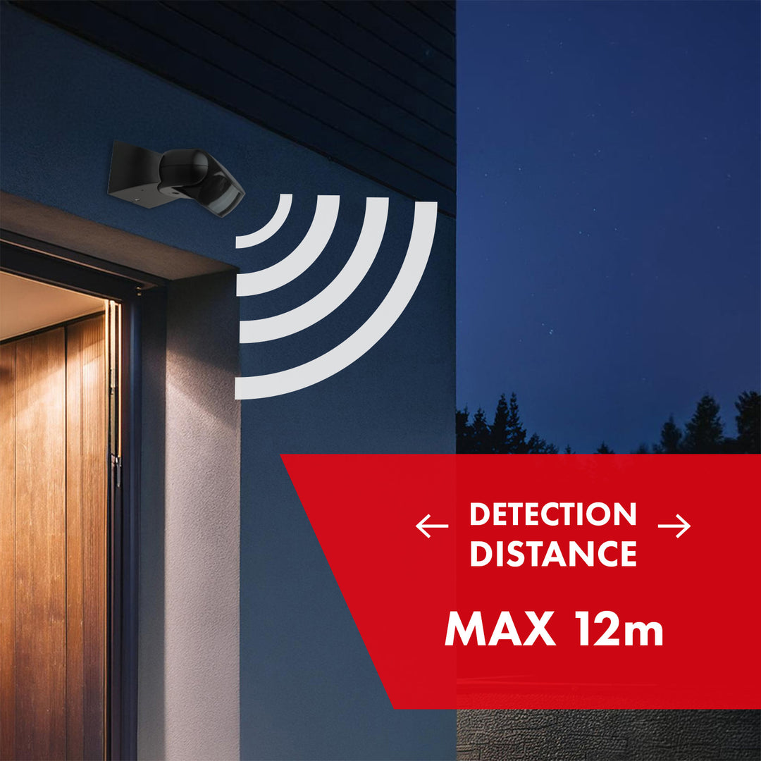 Sensor de movimiento PIR Maclean, infrarrojos, IP65, negro con cubierta negra, alcance 12 m, MCE201 B/B