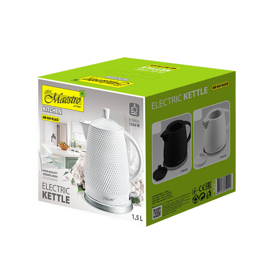 Hervidor cerámico Maestro, 1,5 litros de capacidad, 1500 W, negro, MR069 enchufe RU