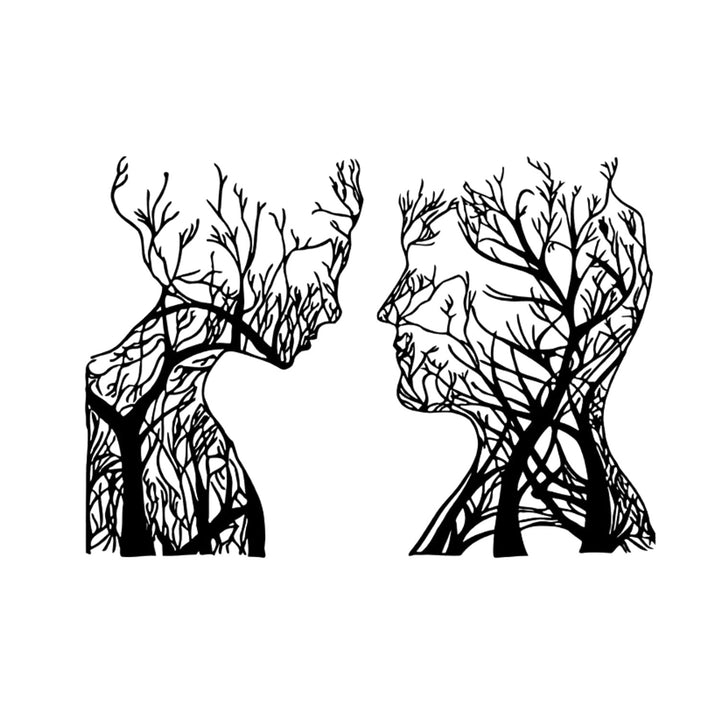 Cuadro calado, decoración mural 3D, cuadro 3D "Cabezas de árboles" 80x50cm Negro