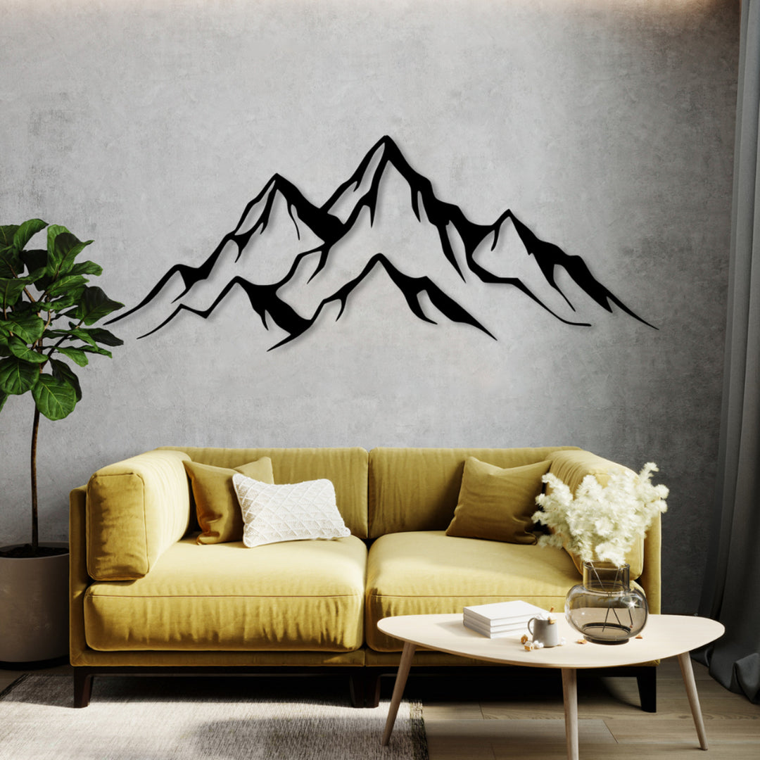 Cuadro calado, decoración mural 3D, cuadro 3D "Panorama de las montañas" 180x61cm Negro