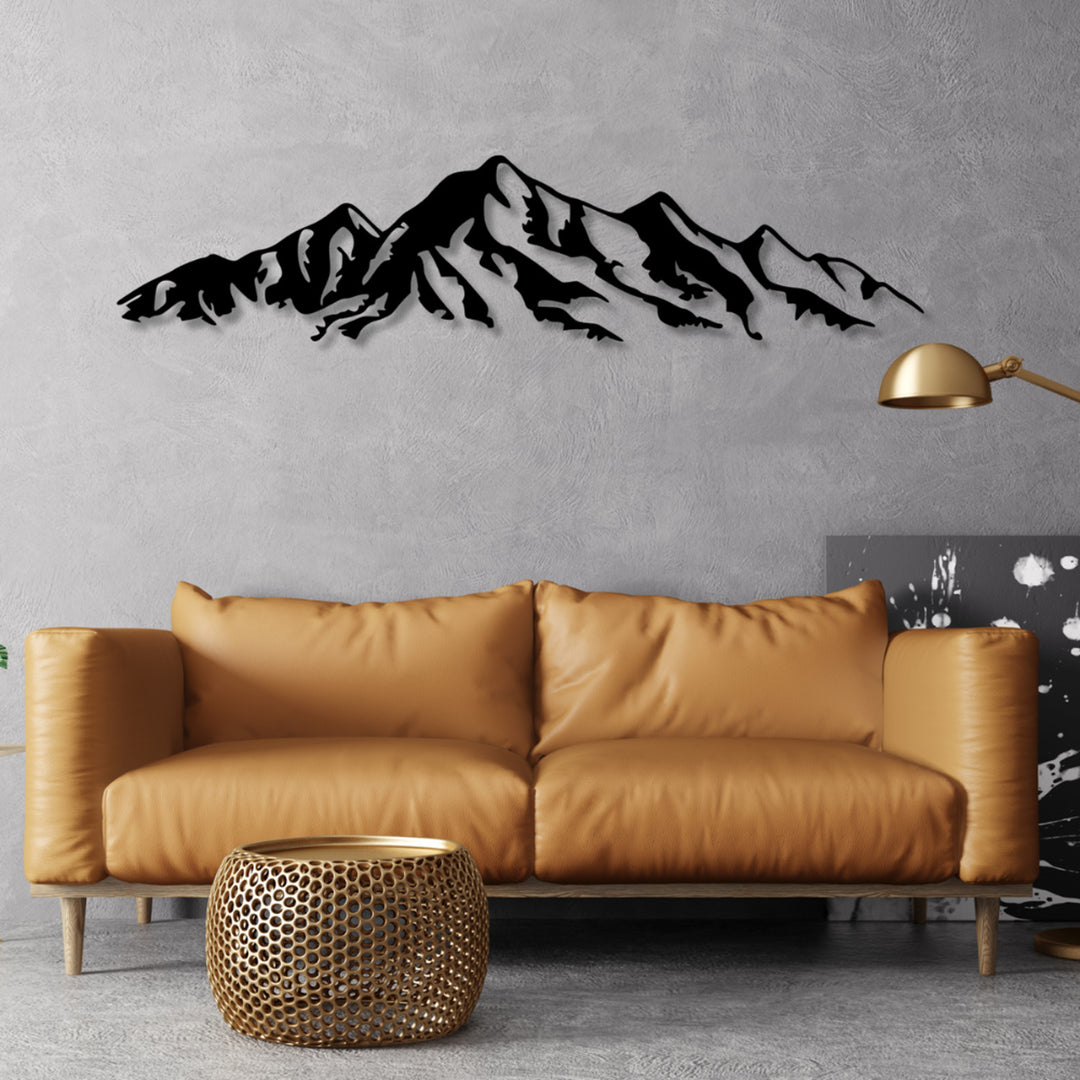 Cuadro calado, decoración mural 3D, cuadro 3D "Montañas de los Alpes" 200x46cm Negro