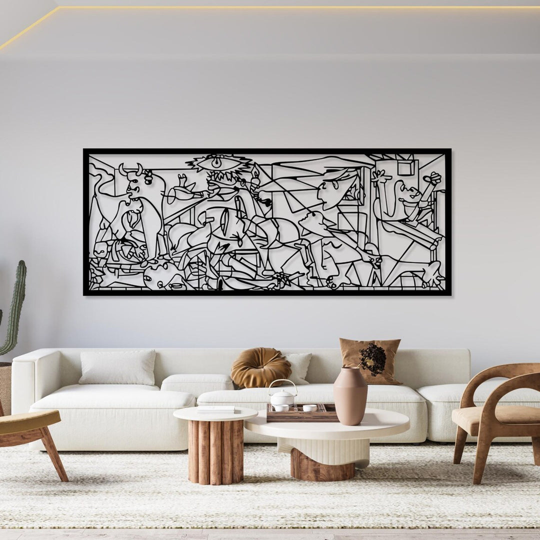 Cuadro calado, decoración mural 3D, cuadro 3D "Guernica de Pablo Picasso" 100x40cm Negro