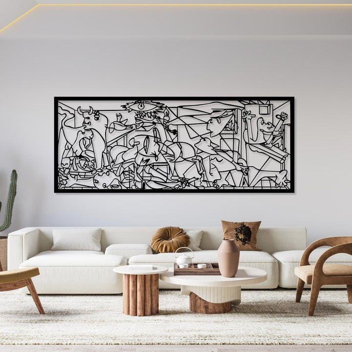 Cuadro calado, decoración mural 3D, cuadro 3D "Guernica de Pablo Picasso" 67x27cm Negro