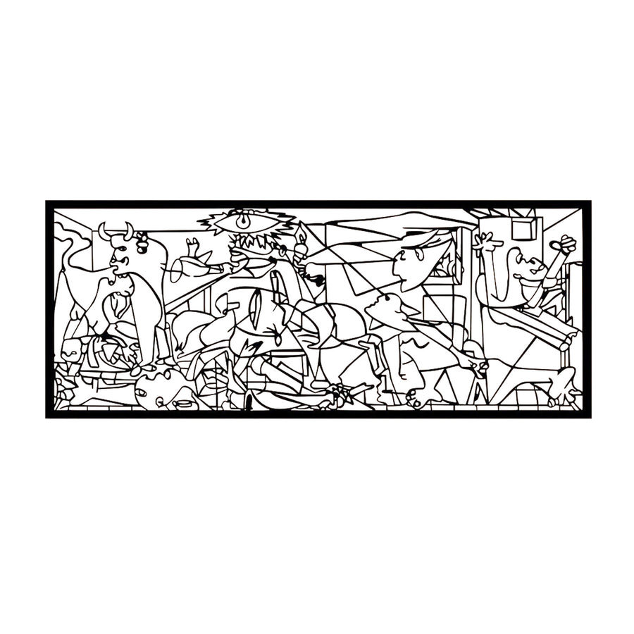 Pintura vazada, decoração de parede 3D, pintura 3D "Guernica de Pablo Picasso" 67x27cm Preto