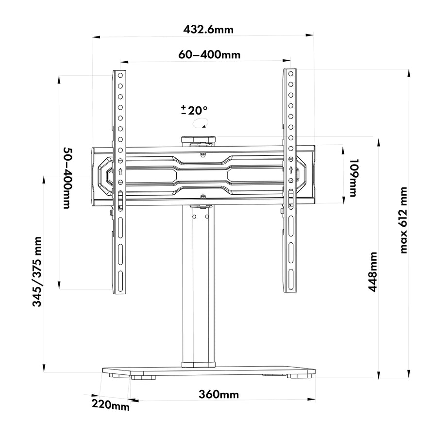 Soporte universal para TV Maclean, para mueble RTV, soporte, máx. 35 kg, rotación 20 grados, para TV 32-55", MC-132
