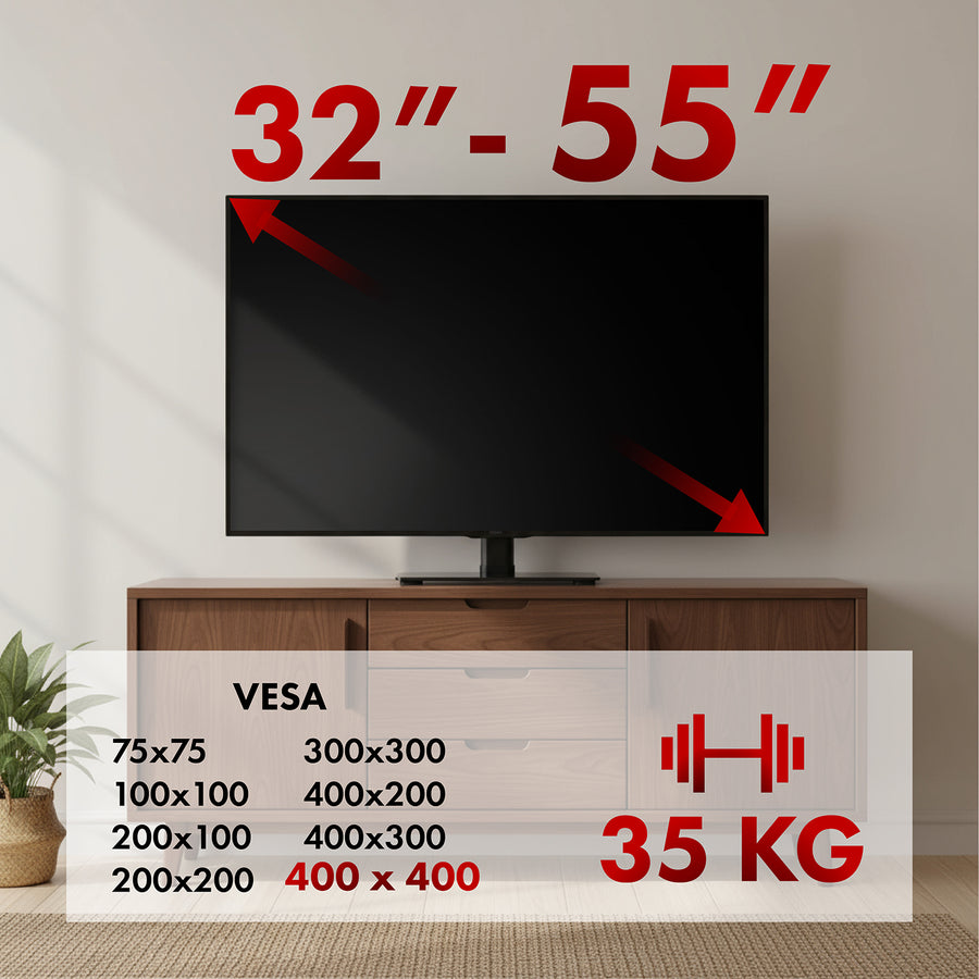 Soporte universal para TV Maclean, para mueble RTV, soporte, máx. 35 kg, rotación 20 grados, para TV 32-55", MC-132