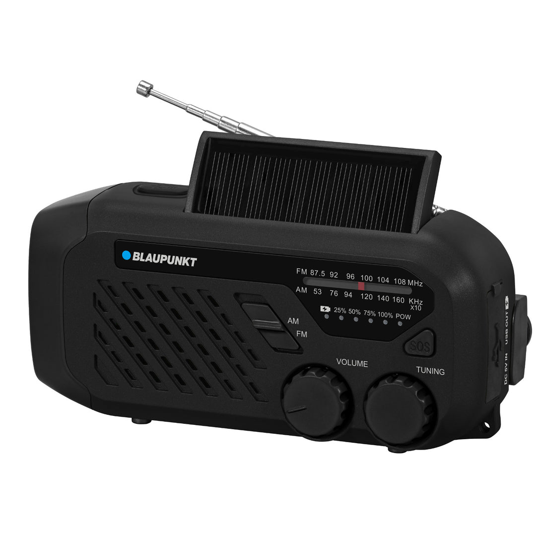 Rádio Blaupunkt alimentado por rede elétrica/bateria, lanterna LED, indicador SOS, antena, ER10