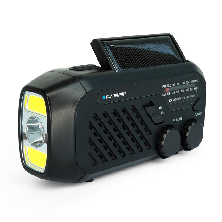 Rádio Blaupunkt alimentado por rede elétrica/bateria, lanterna LED, indicador SOS, antena, ER10