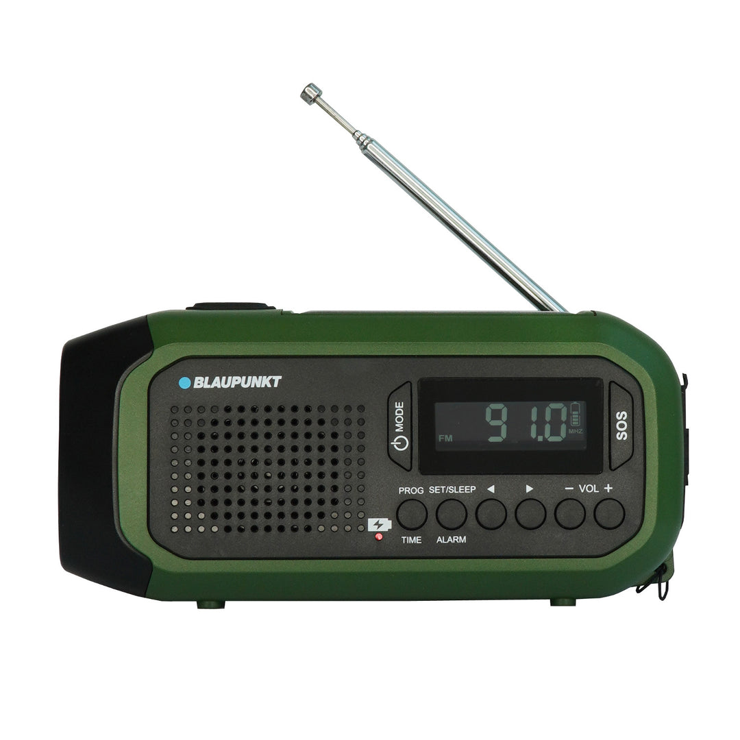 Rádio Blaupunkt alimentado por rede elétrica/bateria, lanterna LED, indicador SOS, antena, ER20