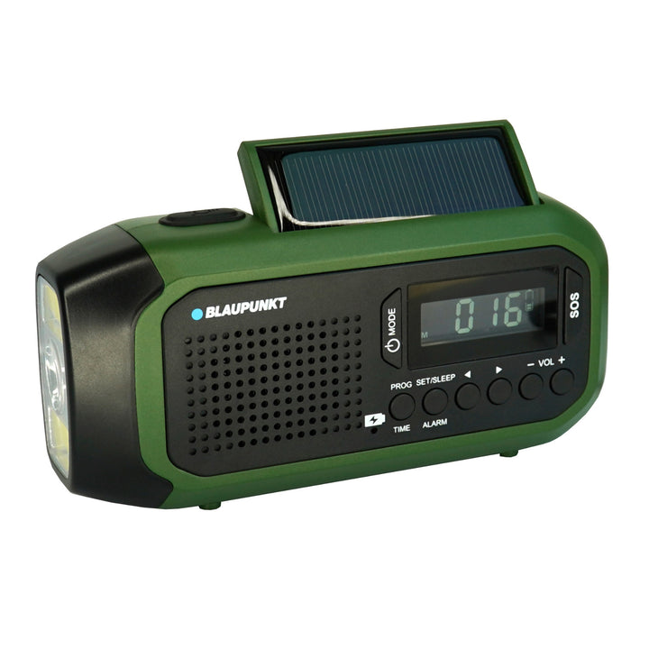 Rádio Blaupunkt alimentado por rede elétrica/bateria, lanterna LED, indicador SOS, antena, ER20