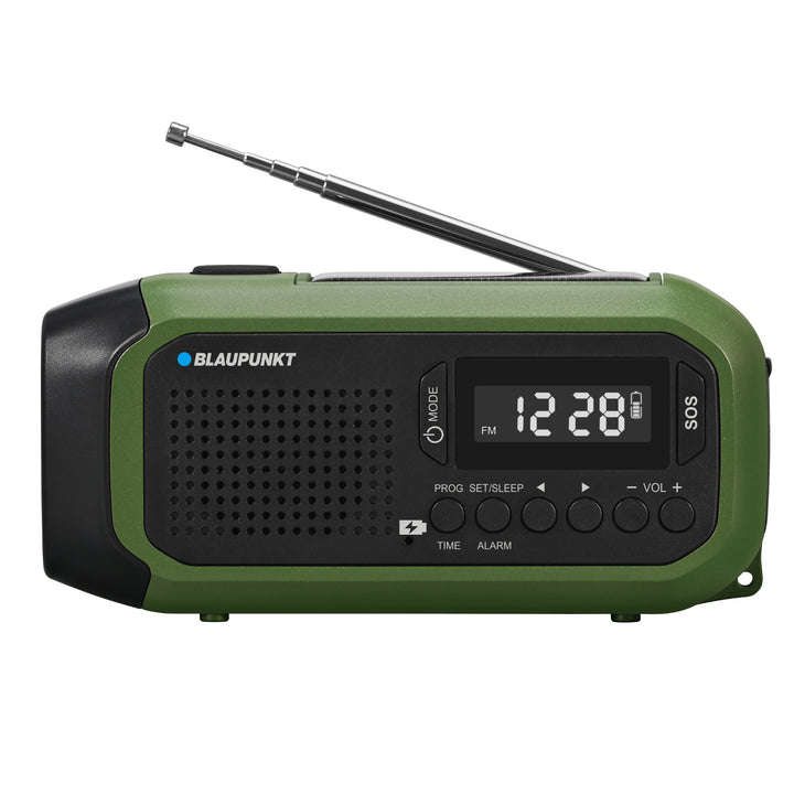 Rádio Blaupunkt alimentado por rede elétrica/bateria, lanterna LED, indicador SOS, antena, ER20