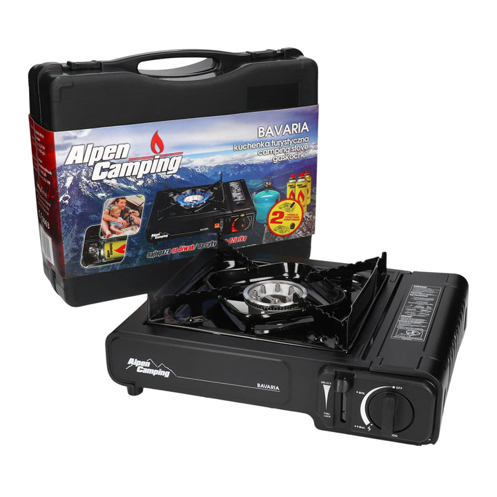 Hornillo de camping Alpen Camping, potencia: 2,0 kW, consumo de gas 146g/h, tipo de gas - butano, BAVARIA