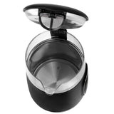 Chaleira elétrica em vidro Adler AD 1305 BS 1,7 L, preta e prateada, controlo de temperatura, visor LED