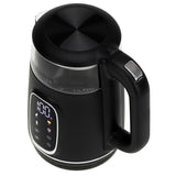 Chaleira elétrica em vidro Adler AD 1305 BS 1,7 L, preta e prateada, controlo de temperatura, visor LED