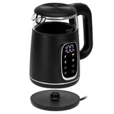 Chaleira elétrica em vidro Adler AD 1305 BS 1,7 L, preta e prateada, controlo de temperatura, visor LED
