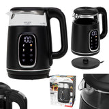 Chaleira elétrica em vidro Adler AD 1305 BS 1,7 L, preta e prateada, controlo de temperatura, visor LED