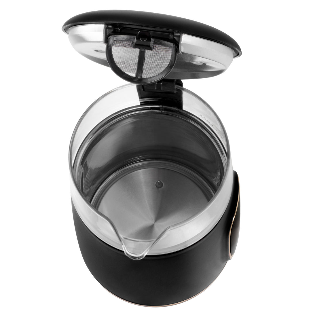 Chaleira elétrica em vidro Adler AD 1305 bg 1,7 L, preta e dourada, controlo de temperatura, visor LED