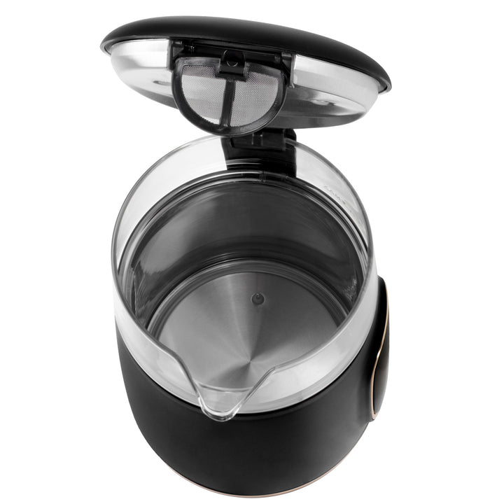 Chaleira elétrica em vidro Adler AD 1305 bg 1,7 L, preta e dourada, controlo de temperatura, visor LED