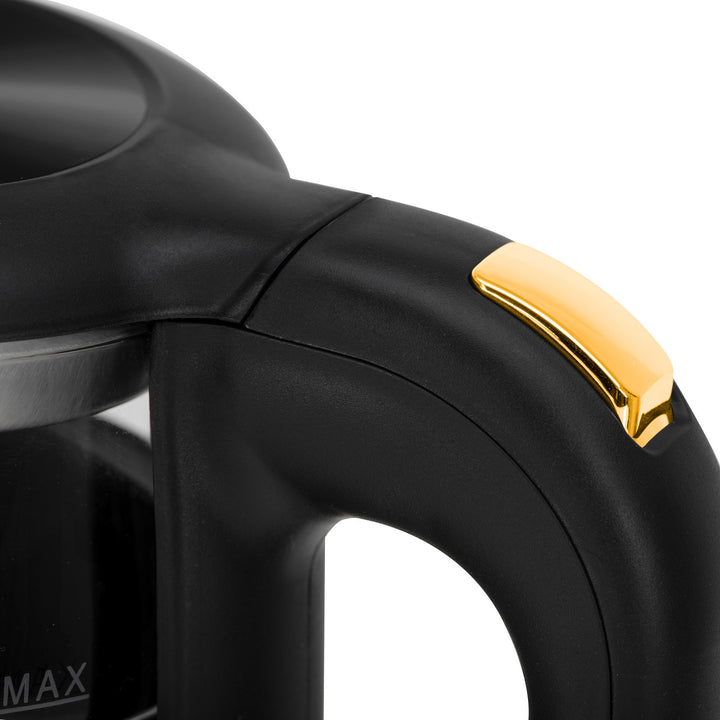 Chaleira elétrica em vidro Adler AD 1305 bg 1,7 L, preta e dourada, controlo de temperatura, visor LED