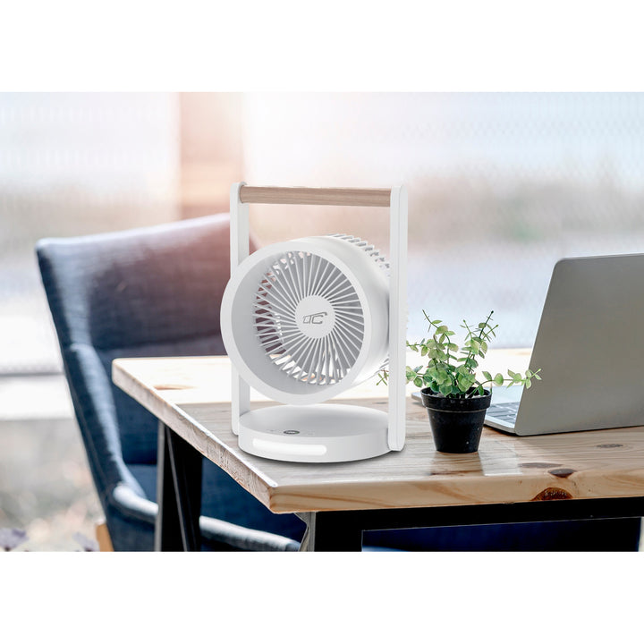 Ventilador de mesa sem fios LTC LXWB17, luz de presença e visor LED, 5 posições de velocidade, bateria de 3600 mAh
