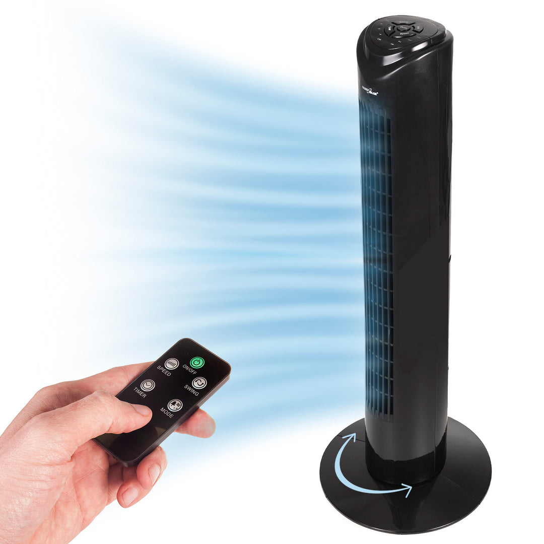 Ventilador de columna GreenBlue de 45 W con 3 niveles de potencia, 82 cm de altura, cable de 1,5 m, con mando a distancia y temporizador GB645 con enchufe del Reino Unido