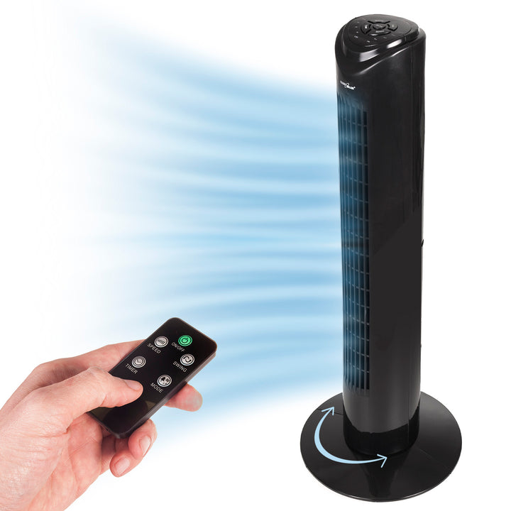 Ventilador de columna GreenBlue de 45 W con 3 niveles de potencia, 82 cm de altura, cable de 1,5 m, con mando a distancia y temporizador GB645 con enchufe del Reino Unido