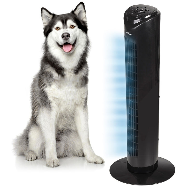 Ventilador de columna GreenBlue de 45 W con 3 niveles de potencia, 82 cm de altura, cable de 1,5 m, con mando a distancia y temporizador GB645 con enchufe del Reino Unido