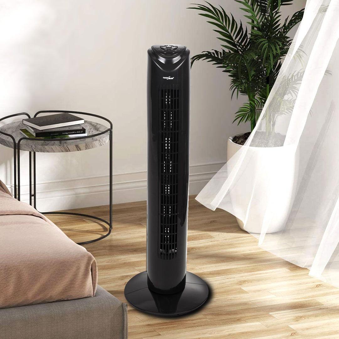 Ventilador de columna GreenBlue de 45 W con 3 niveles de potencia, 82 cm de altura, cable de 1,5 m, con mando a distancia y temporizador GB645 con enchufe del Reino Unido