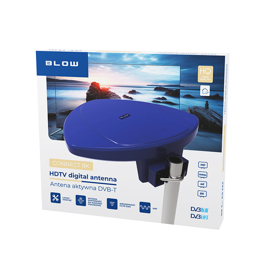 Antena externa DVB-T CONNECT Blow, 8K, filtro GSM, ganho de sinal de 25 dB, 21-055