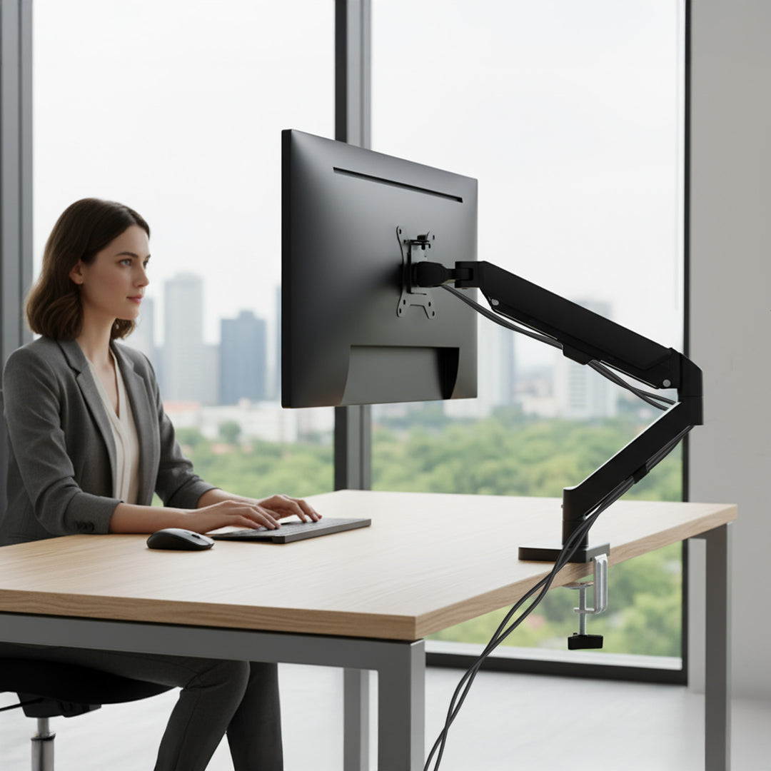 Soporte de monitor Maclean, resorte de gas, 17"-32", 2-10kg, negro, MC-133