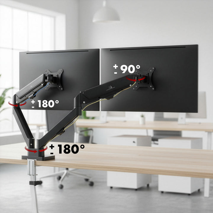 Soporte para 2 monitores Maclean, resorte de gas, 17"-32", 2-10kg, negro, MC-134