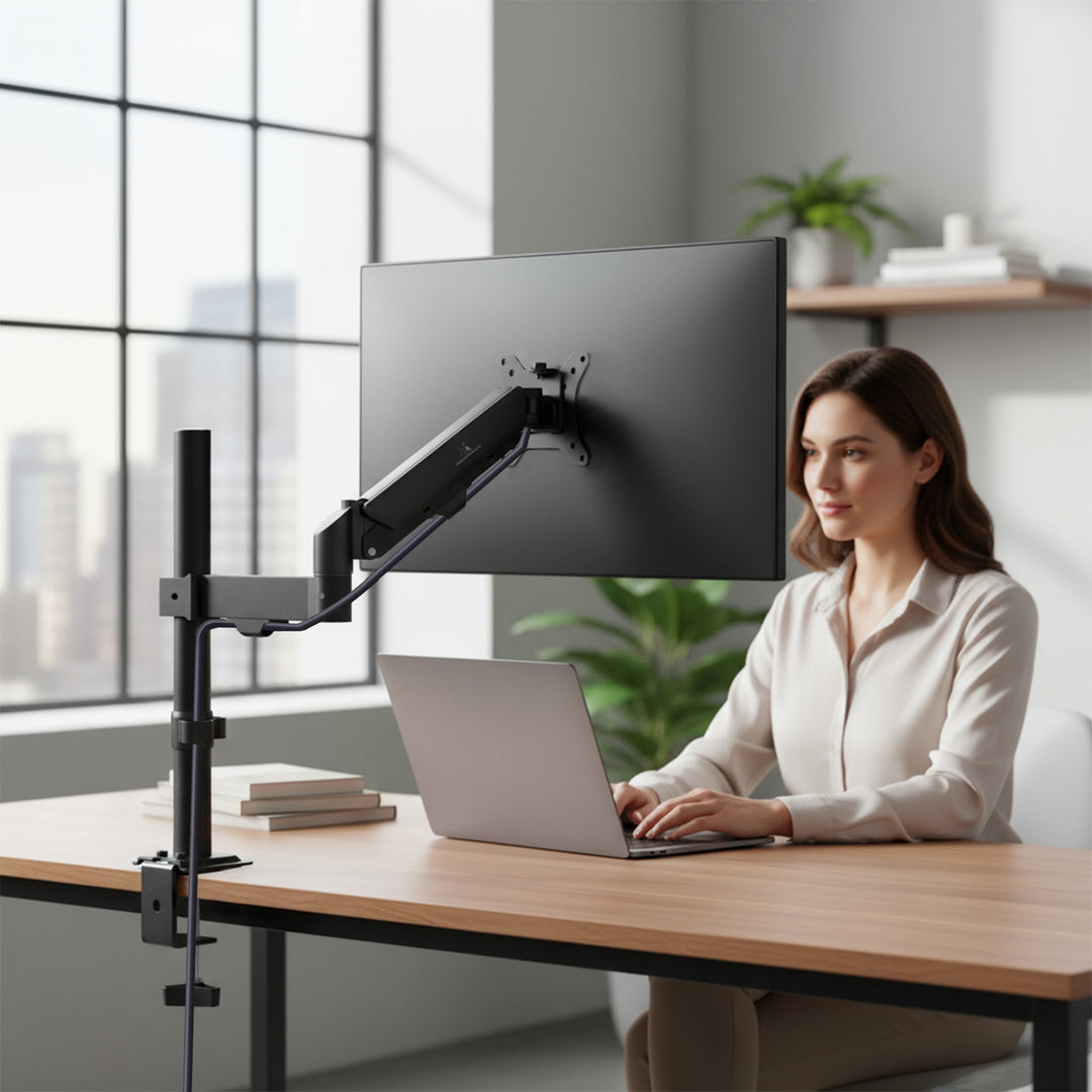 Soporte de monitor Maclean, resorte de gas, 17"-32", 2-10kg, negro, MC-135