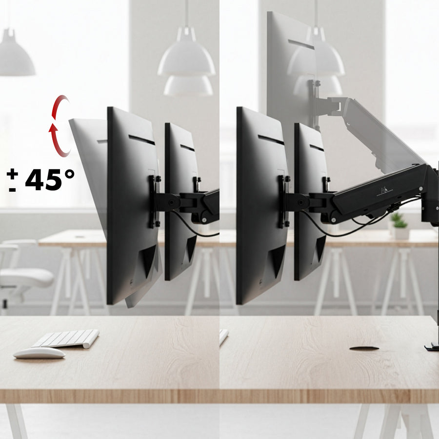 Soporte para 2 monitores Maclean, resorte de gas, 17"-32", 2-10kg, negro, MC-136