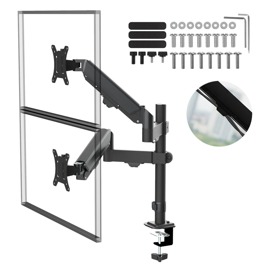 Soporte para 2 monitores Maclean, resorte de gas, 17"-32", 2-10kg, negro, MC-136