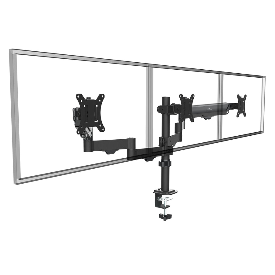 Soporte para 3 monitores Maclean, resorte de gas, 17"-27", 2-8kg, negro, MC-137