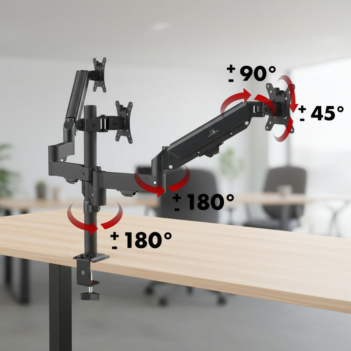 Soporte para 3 monitores Maclean, resorte de gas, 17"-27", 2-8kg, negro, MC-137