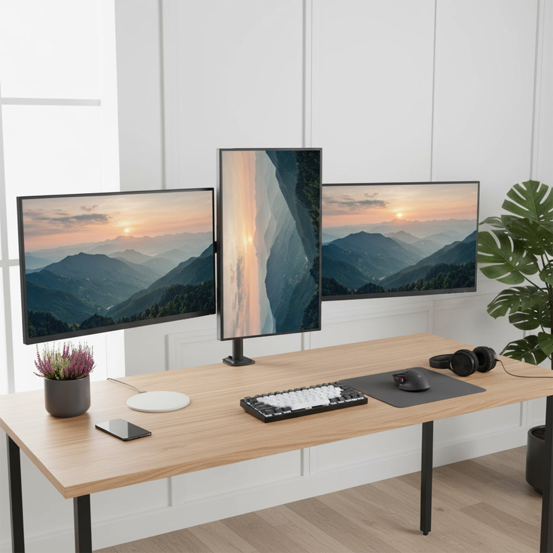 Soporte para 3 monitores Maclean, resorte de gas, 17"-27", 2-8kg, negro, MC-137