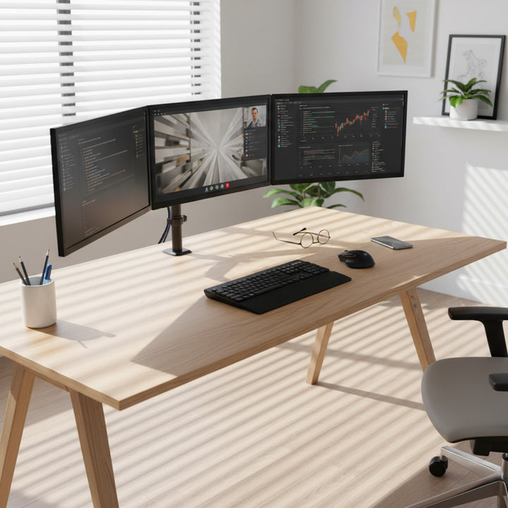 Soporte para 3 monitores Maclean, resorte de gas, 17"-27", 2-8kg, negro, MC-137