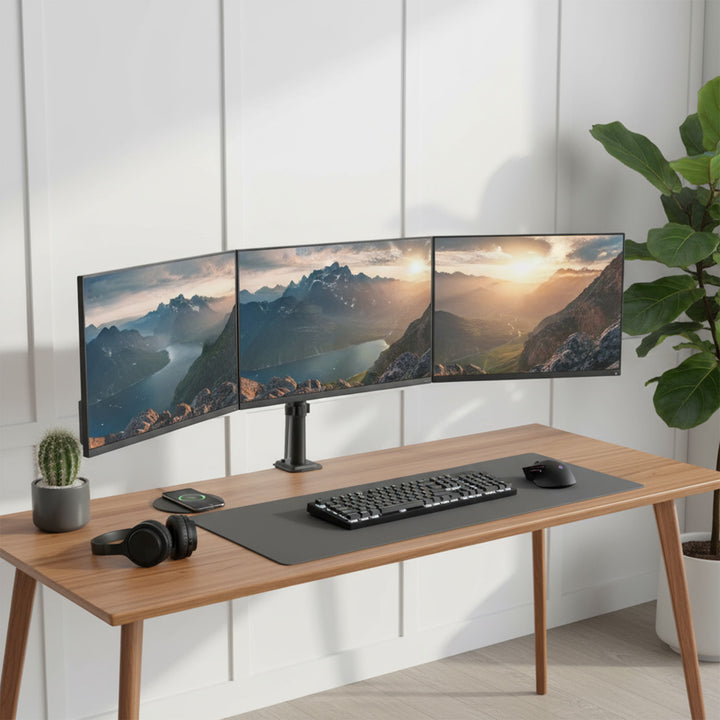 Soporte para 3 monitores Maclean, resorte de gas, 17"-27", 2-8kg, negro, MC-137